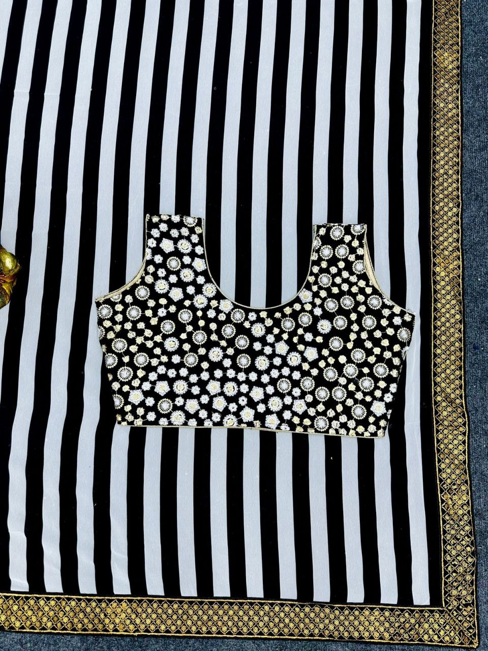 Beautiful Designer Georgette Saree with Digital Print & Sequence Lace And Blouse