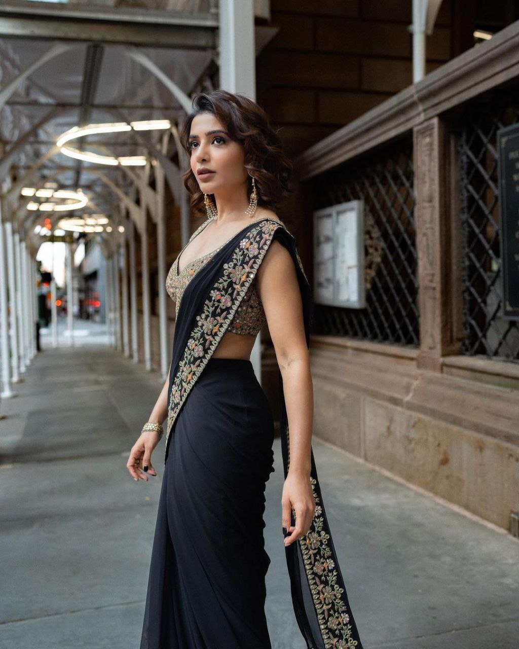 Beautiful Designer Black Color Ruffle Saree with Thread & 9MM Sequence work