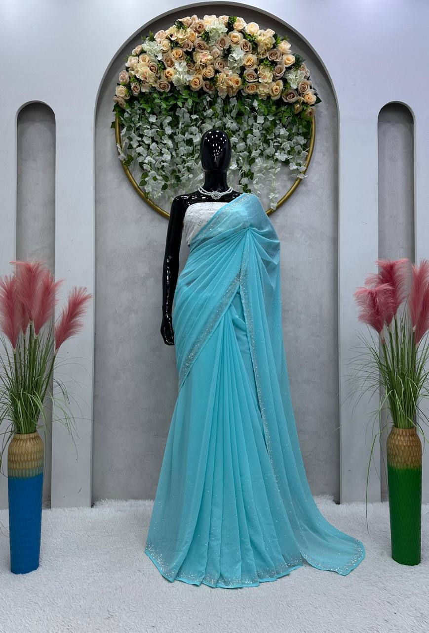 Beautiful Georgette Hot Fix Work Saree Blouse For Women