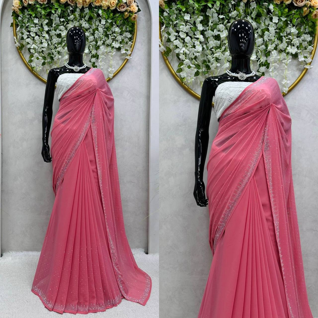 Beautiful Georgette Hot Fix Work Saree Blouse For Women