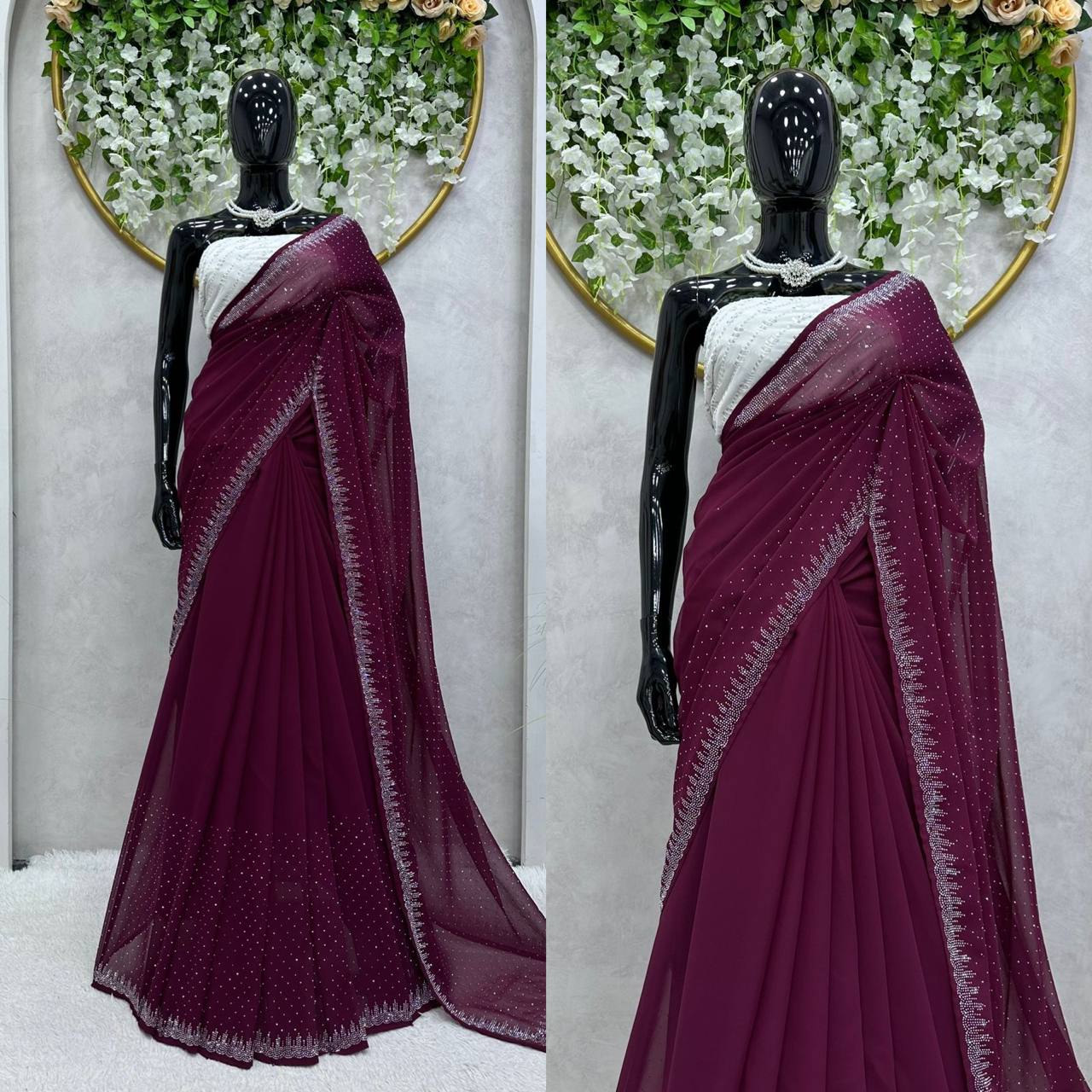 Beautiful Georgette Hot Fix Work Saree Blouse For Women