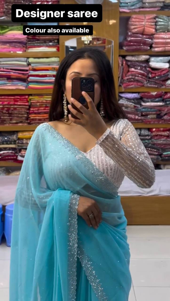 Beautiful Georgette Hot Fix Work Saree Blouse For Women