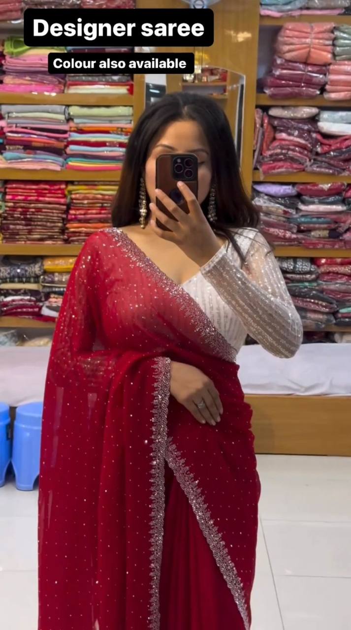 Beautiful Georgette Hot Fix Work Saree Blouse For Women