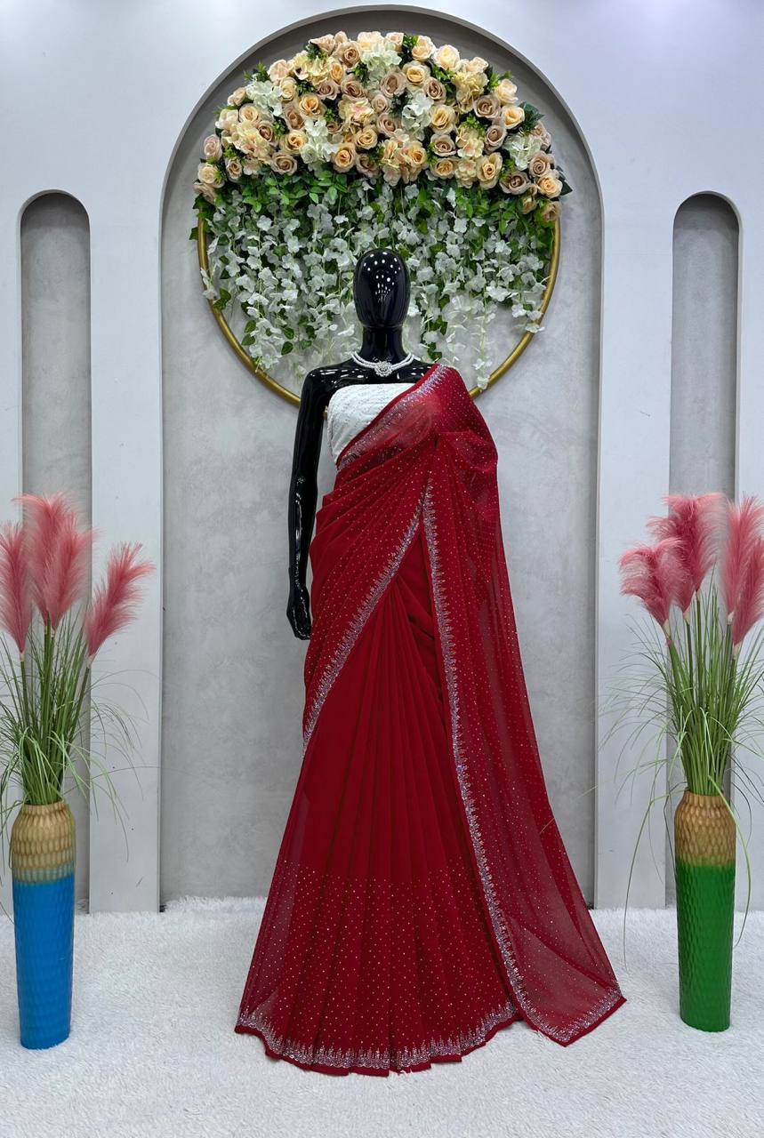 Beautiful Georgette Hot Fix Work Saree Blouse For Women