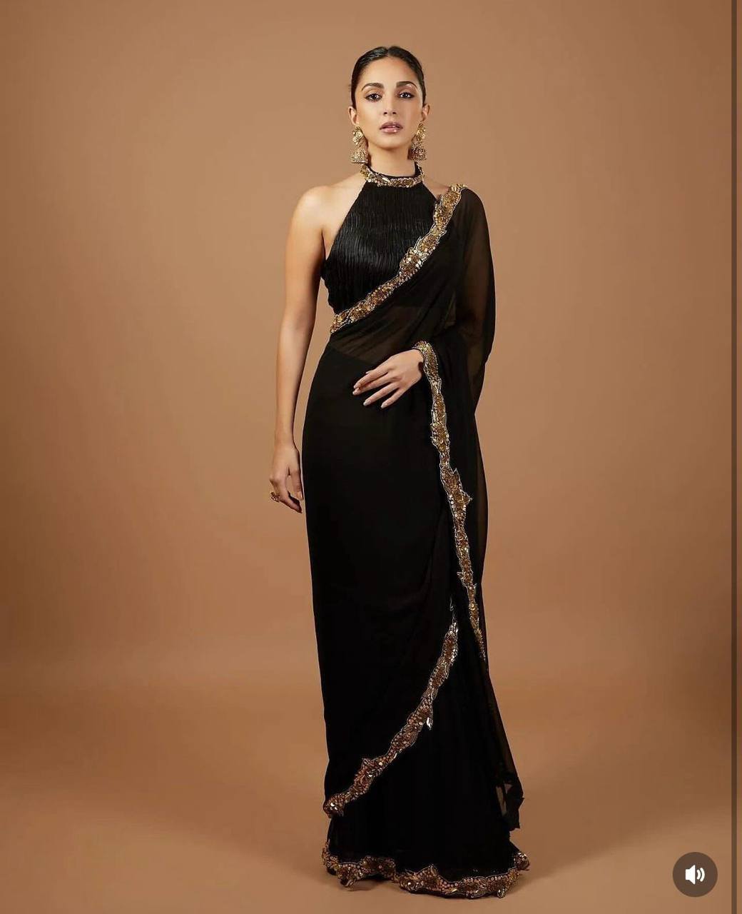 Stylish Black Color Thread Sequence Work Georgette Saree Blouse