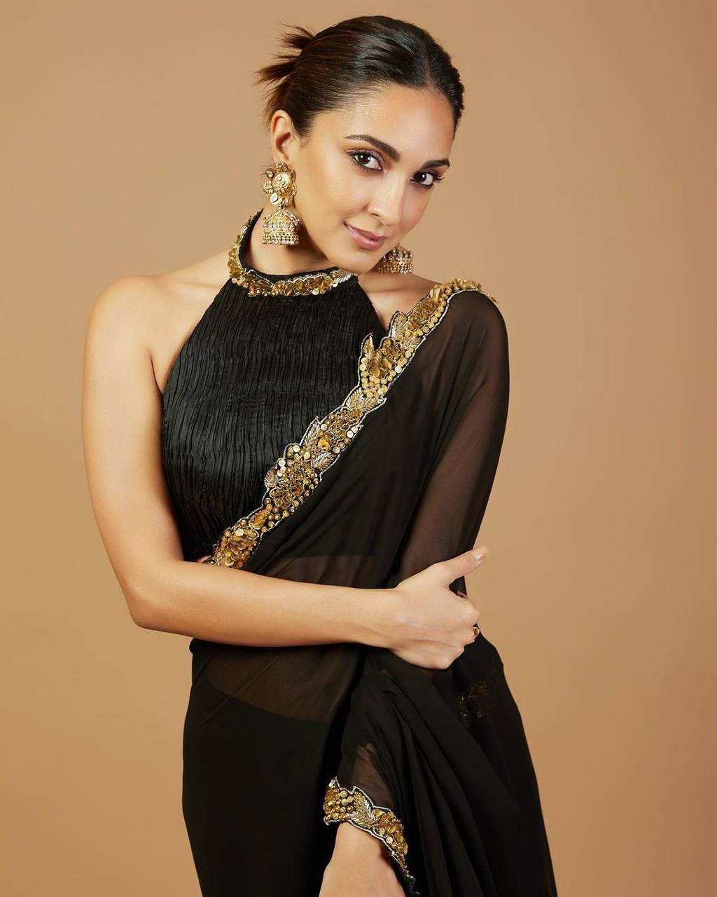 Stylish Black Color Thread Sequence Work Georgette Saree Blouse