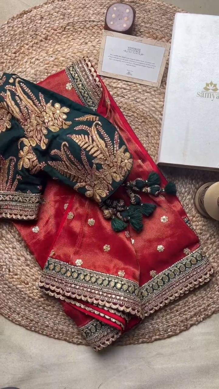 Gorgeous Light Orange Color Party Wear Jimmy Choo Thread Sequence Work Saree Blouse