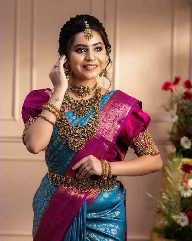 Soft lichi silk Saree Rich Pallu & Jacquard Work On All Over The Saree And Unstitched Blouse Piece