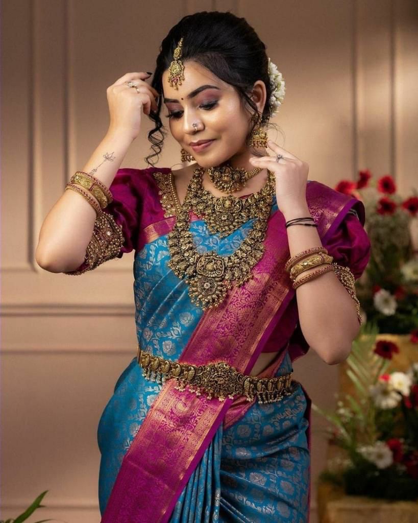 Soft lichi silk Saree Rich Pallu & Jacquard Work On All Over The Saree And Unstitched Blouse Piece
