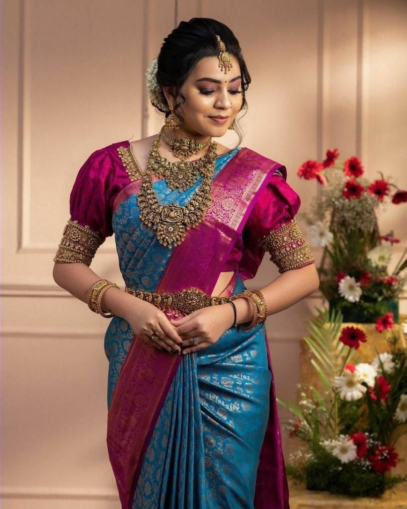 Soft lichi silk Saree Rich Pallu & Jacquard Work On All Over The Saree And Unstitched Blouse Piece
