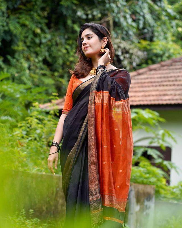 Unique Black Color Linen Weaving Work Saree Blouse