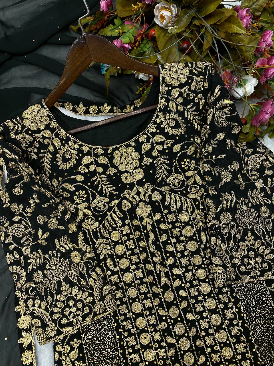 Graceful Black Color Georgette Diamond Sequence Embroidered Work Salwar Suit