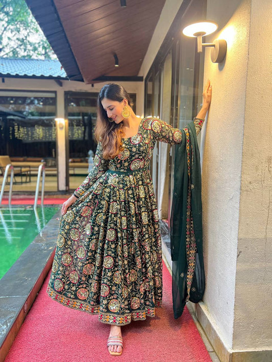 Jazzy Green Color Sequence Embroidered Work Georgette Salwar Suit