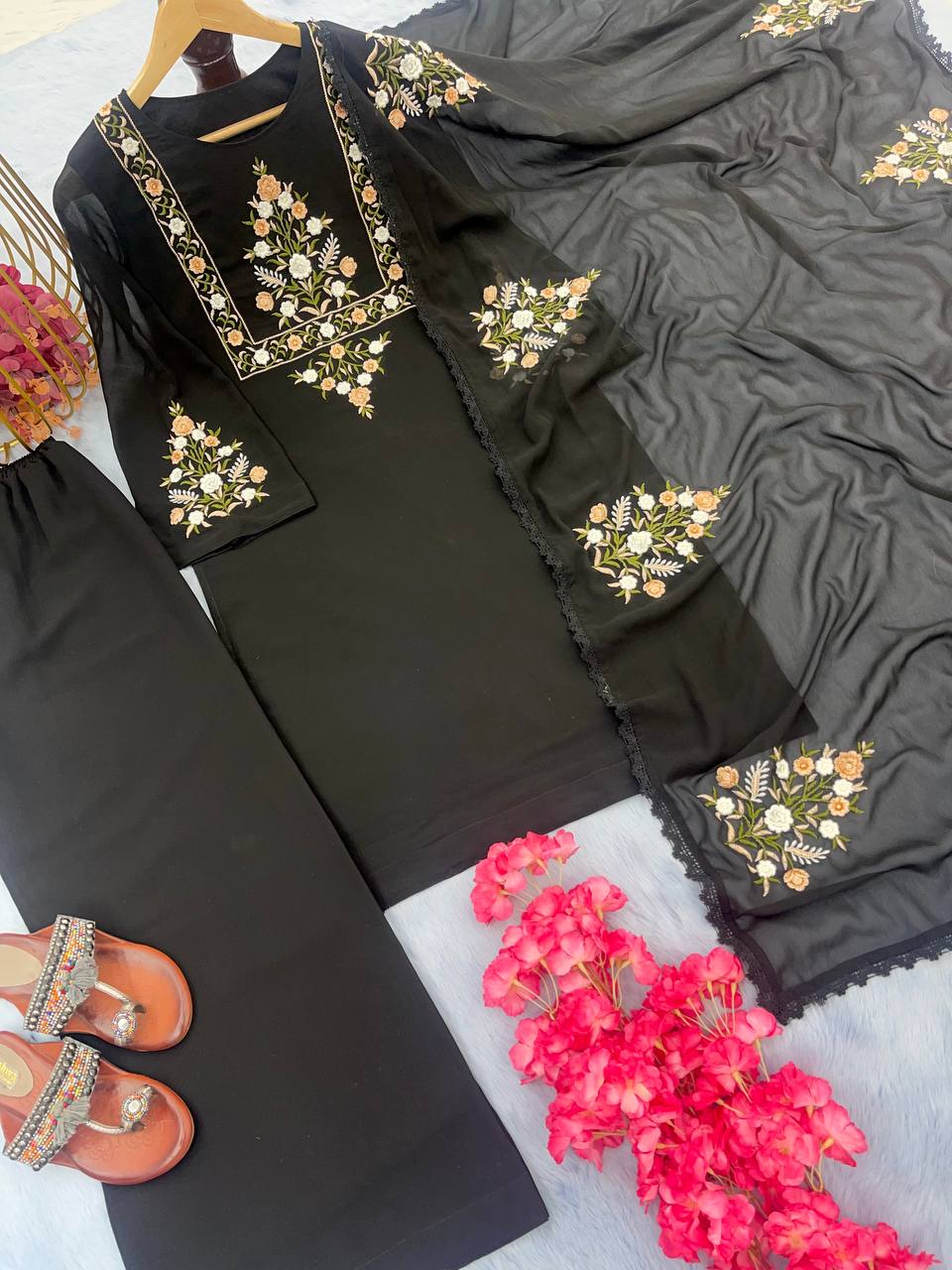 Beautiful Party Wear Look Top - Palazzo & Dupatta Set