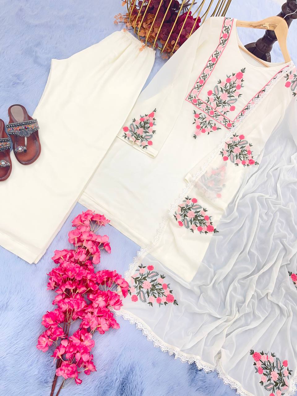 Beautiful Party Wear Look Top - Palazzo & Dupatta Set