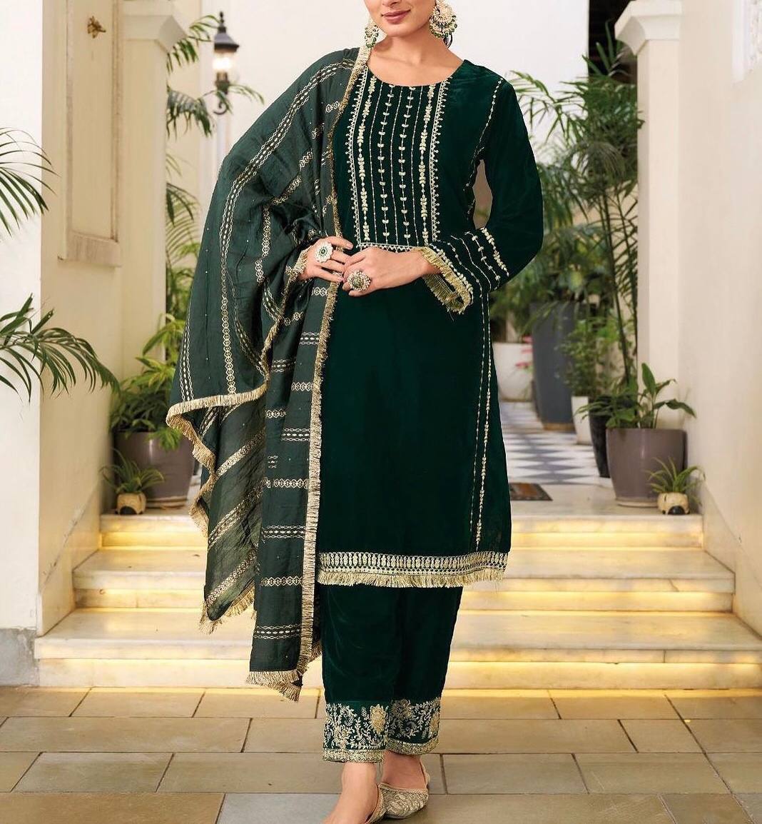 Viscose Velvet With Embroidery top and bottom dupatta suit