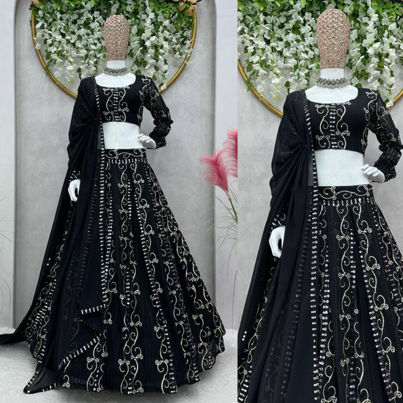Latest Trendy Black Color Georgette Sequence Lehenga Choli For Wedding Wear