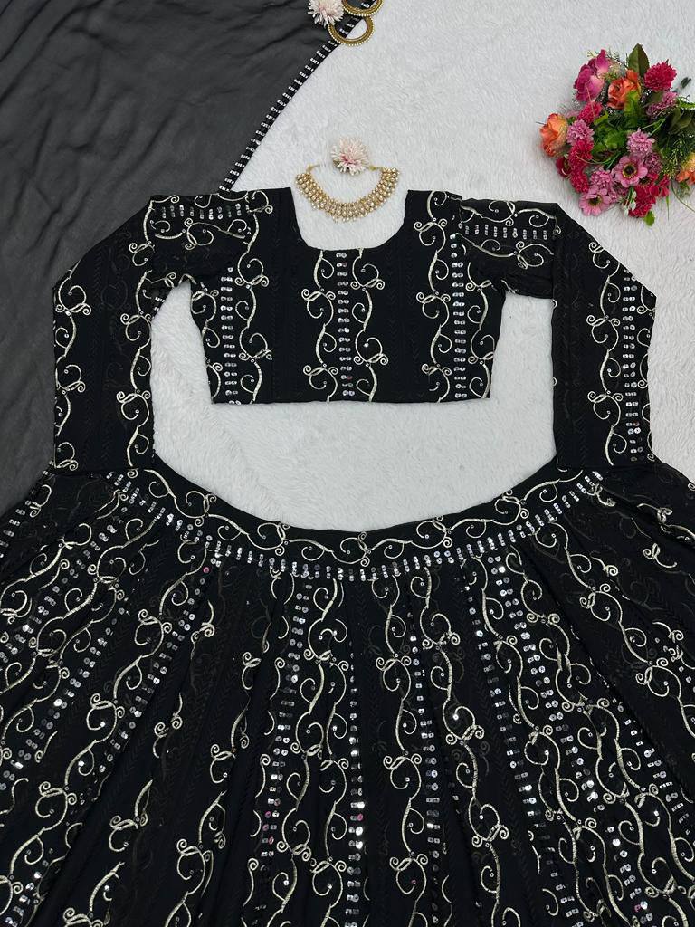 Latest Trendy Black Color Georgette Sequence Lehenga Choli For Wedding Wear