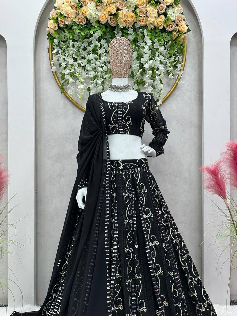 Latest Trendy Black Color Georgette Sequence Lehenga Choli For Wedding Wear