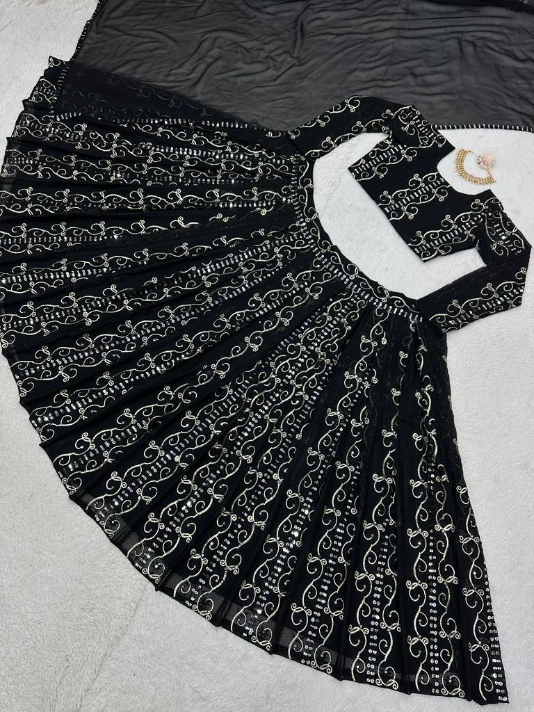 Latest Trendy Black Color Georgette Sequence Lehenga Choli For Wedding Wear