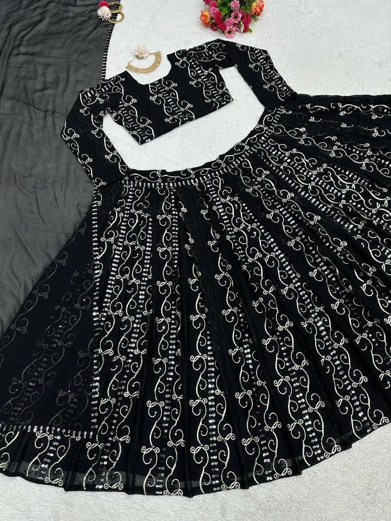 Latest Trendy Black Color Georgette Sequence Lehenga Choli For Wedding Wear