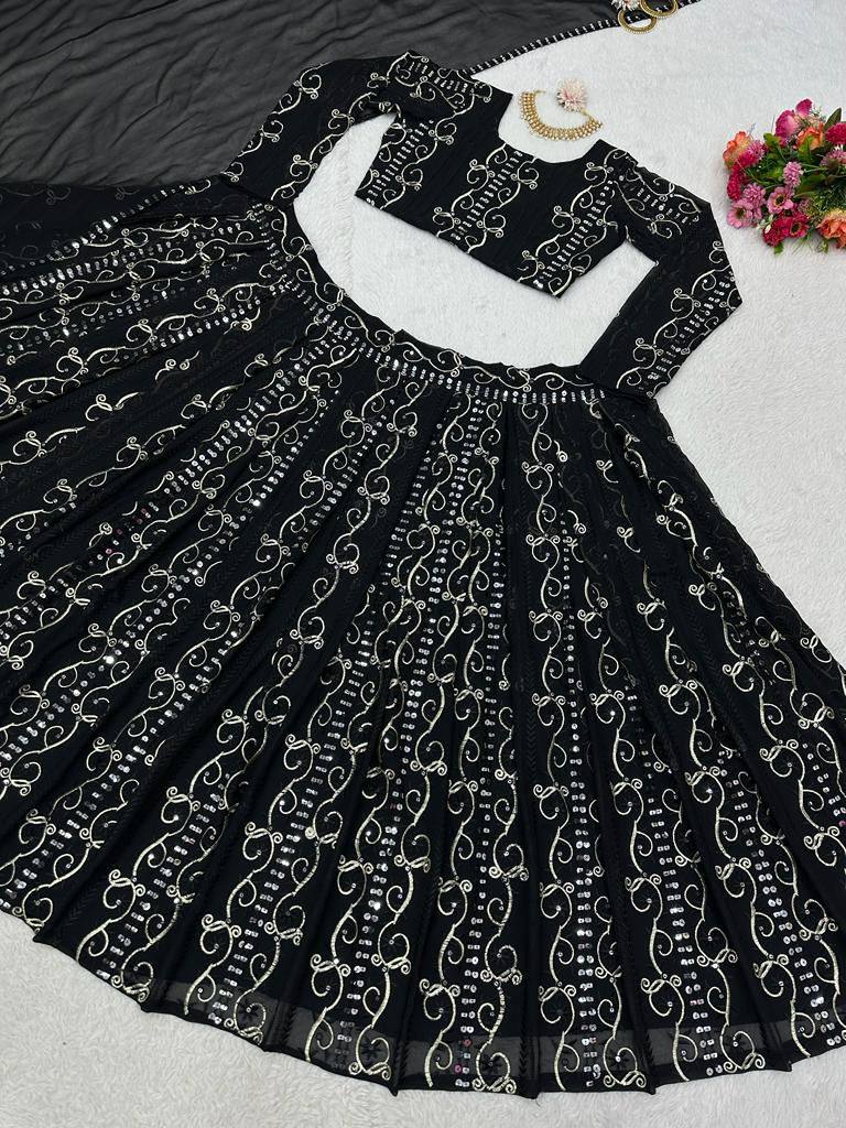 Latest Trendy Black Color Georgette Sequence Lehenga Choli For Wedding Wear