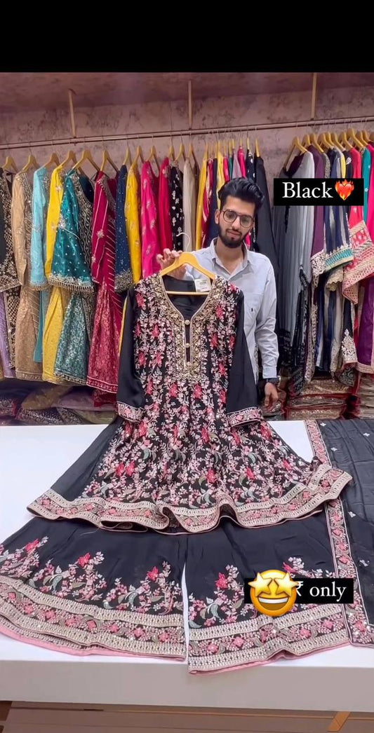 Black Color Ready Made Georgette Sequence Work Salwar Suit