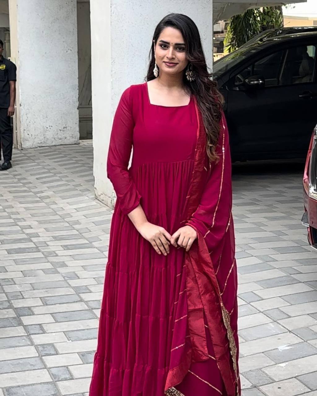 Magenta Color Georgette Ruffle Work Ready Made Gown Dupatta –  urban-trend.co.in
