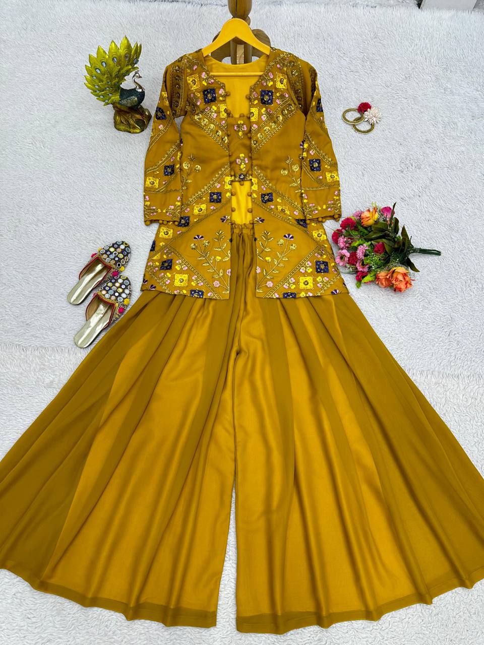 Lovely Sequence Thread Work Georgette Indo Western