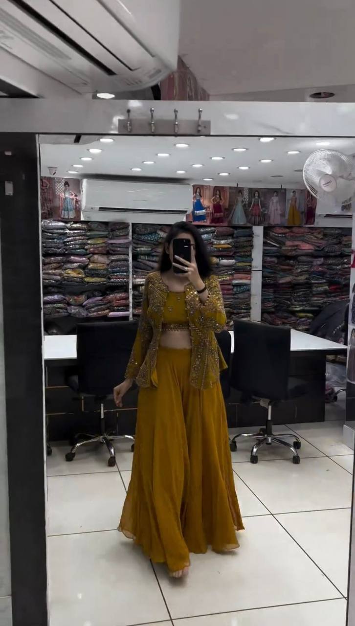 Lovely Sequence Thread Work Georgette Indo Western