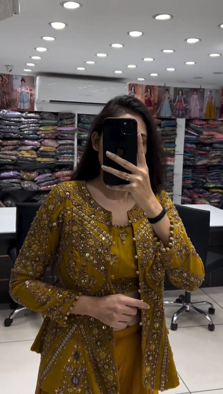 Lovely Sequence Thread Work Georgette Indo Western