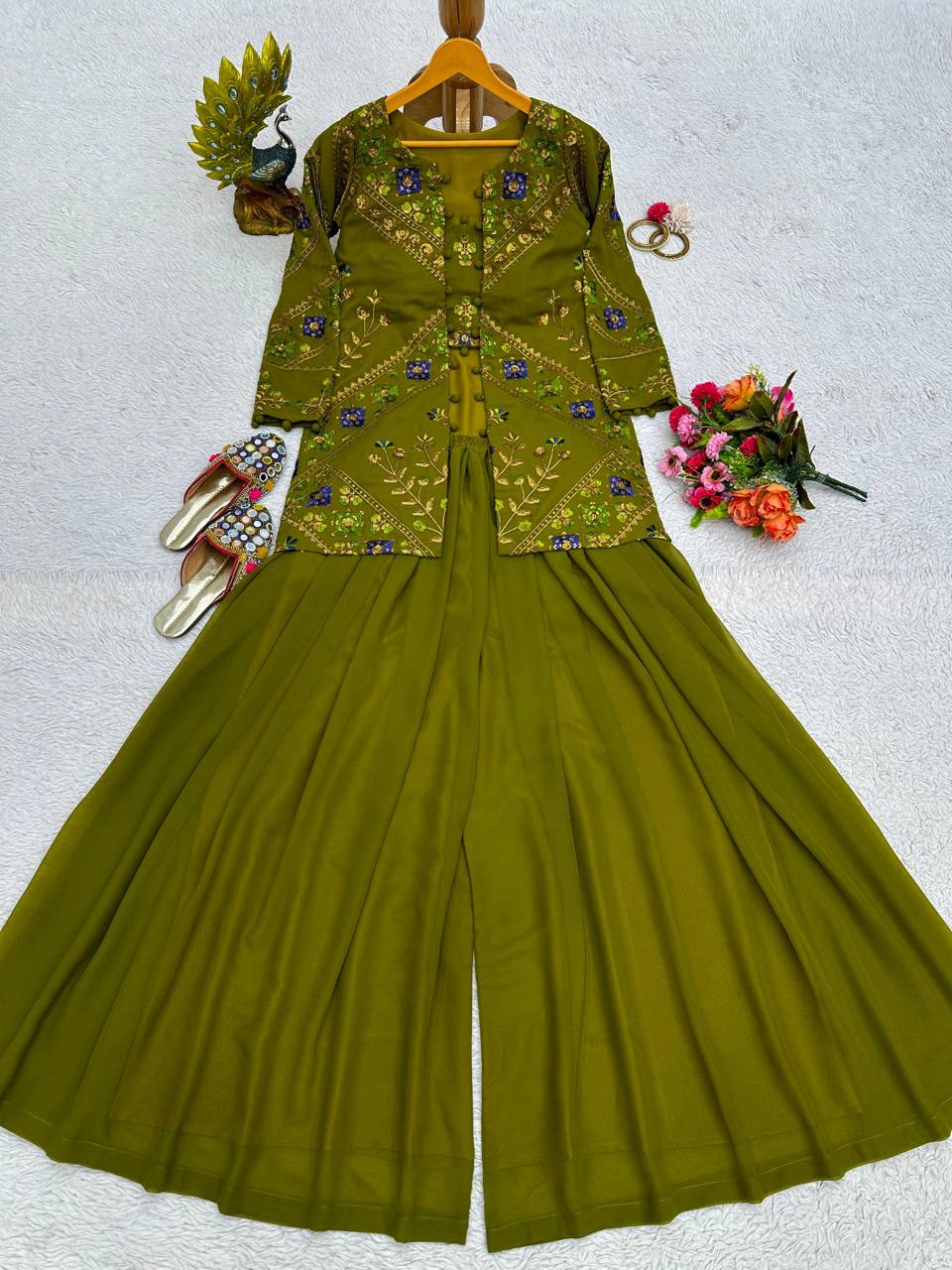 Lovely Sequence Thread Work Georgette Indo Western