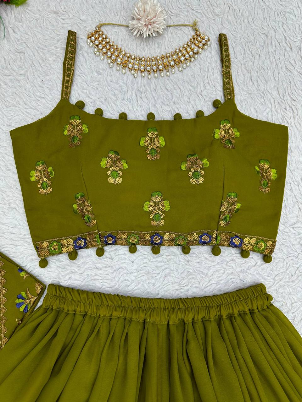 Lovely Sequence Thread Work Georgette Indo Western