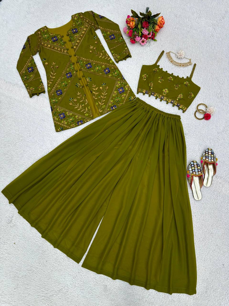 Lovely Sequence Thread Work Georgette Indo Western