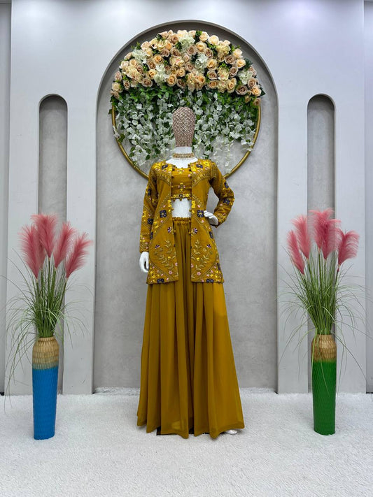 Lovely Sequence Thread Work Georgette Indo Western