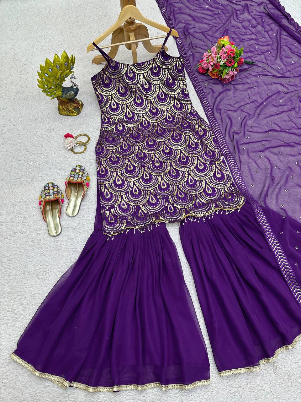Latest Violet Color Thread Sequence Work Georgette Sharara Suit