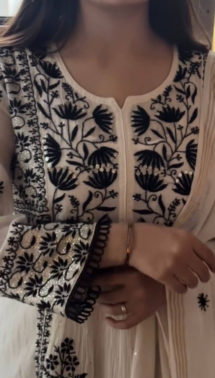 Amazing White Color Ready Made Chanderi Sequence Work Gown Dupatta