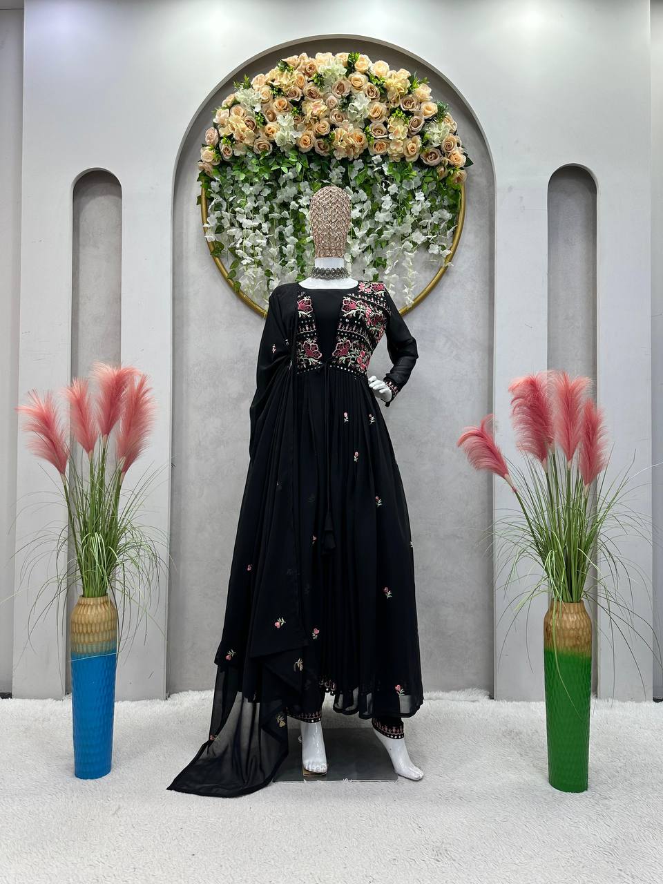 Latest Black Color Georgette Sequence Work Shrug Salwar Suit Ready Made