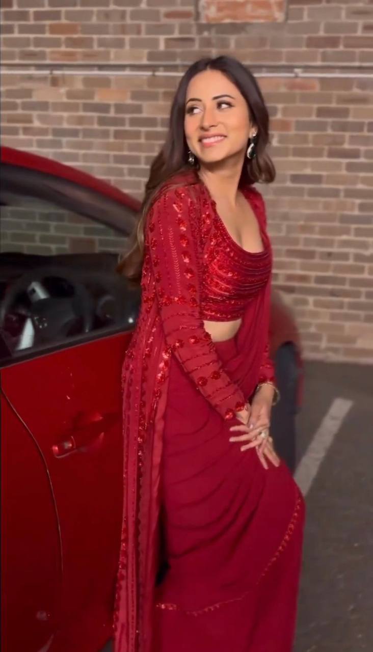 Red Color Designer Georgette Sequence Work Shrug Blouse Saree For Women