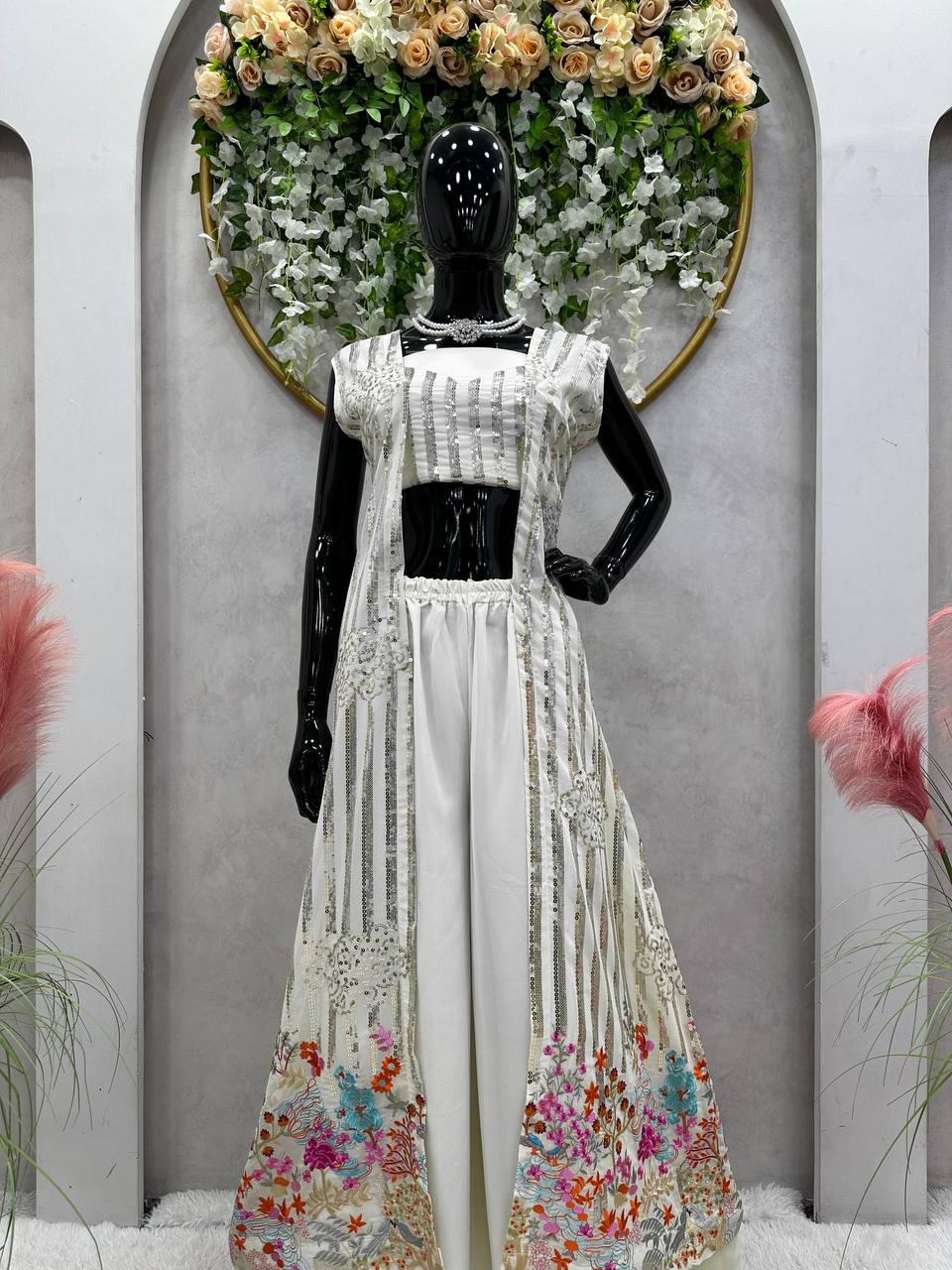 Party Wear Georgette Sequence Work Indo Western Suit For Women
