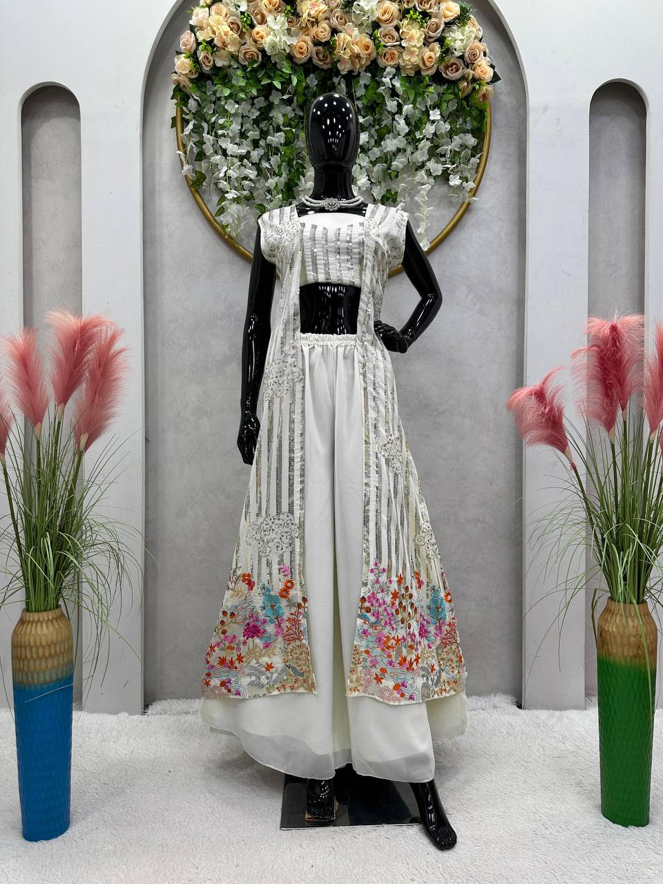 Party Wear Georgette Sequence Work Indo Western Suit For Women