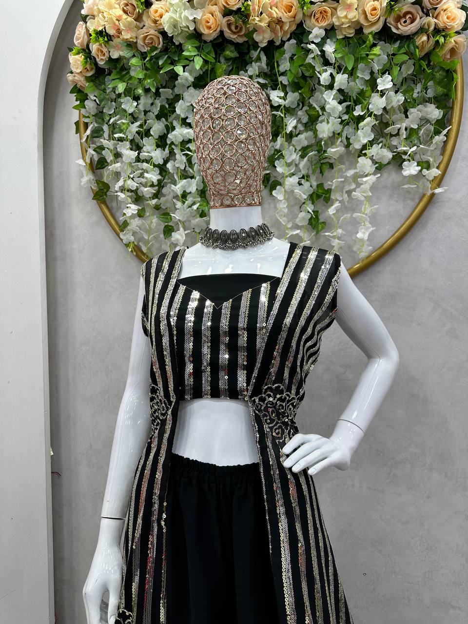 Party Wear Georgette Sequence Work Indo Western Suit For Women