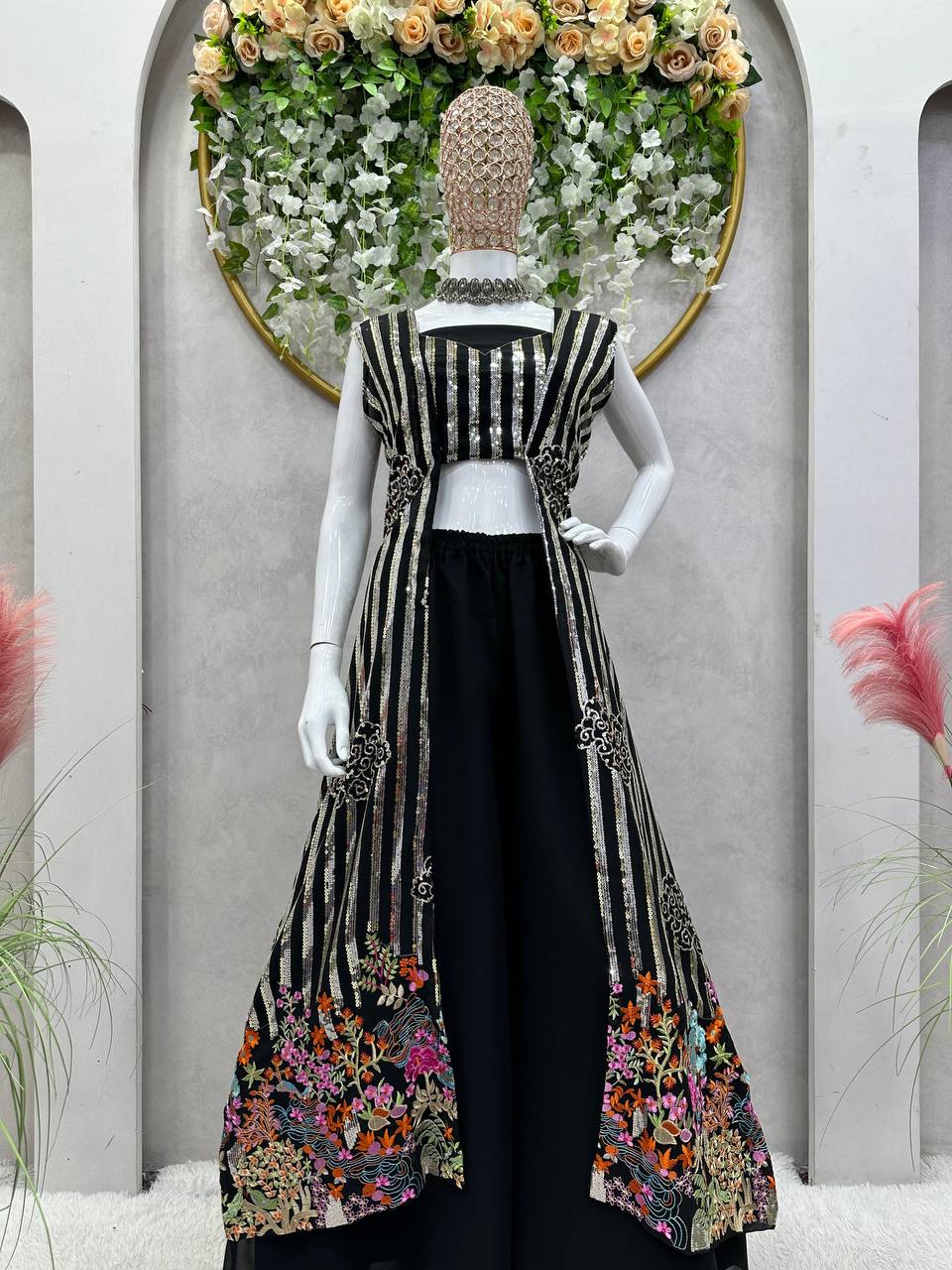 Party Wear Georgette Sequence Work Indo Western Suit For Women