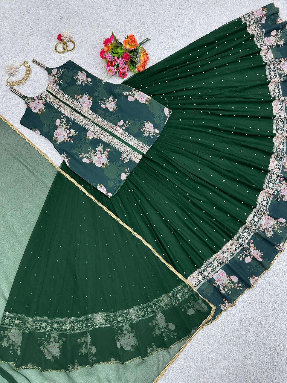 Party Wear Sequence Thread Work Georgette Indo Western Lehenga Suit