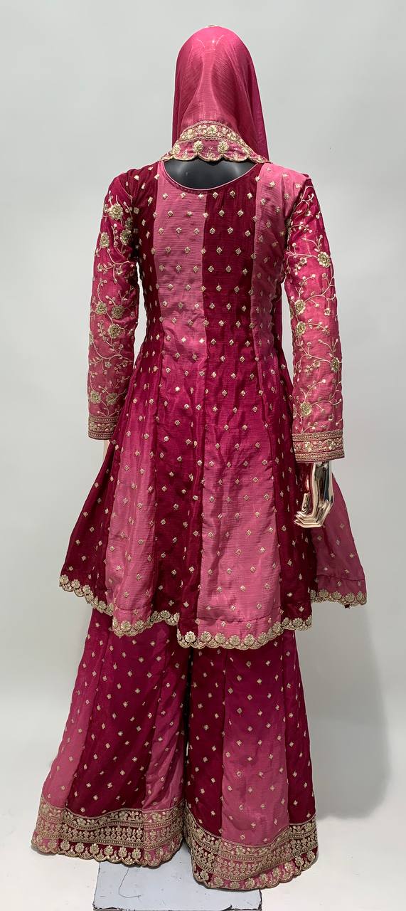 Heavy Embroidered Stitched Sharara Suit Set With Dupatta