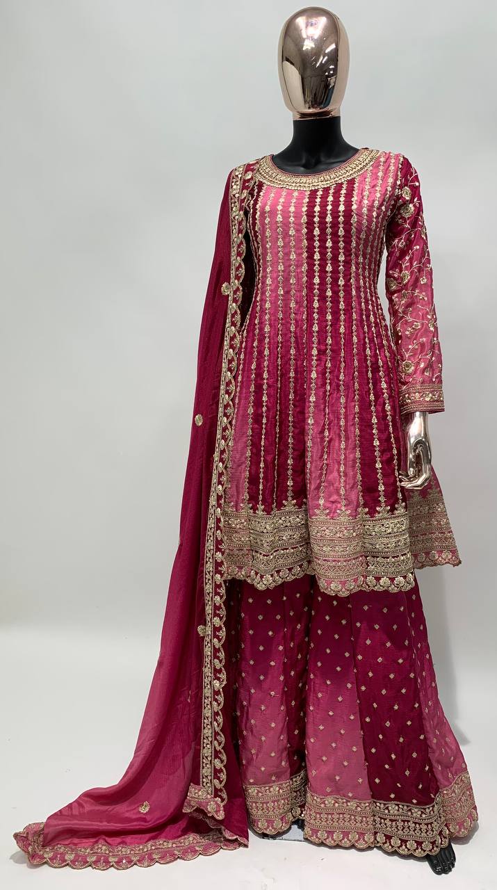 Heavy Embroidered Stitched Sharara Suit Set With Dupatta