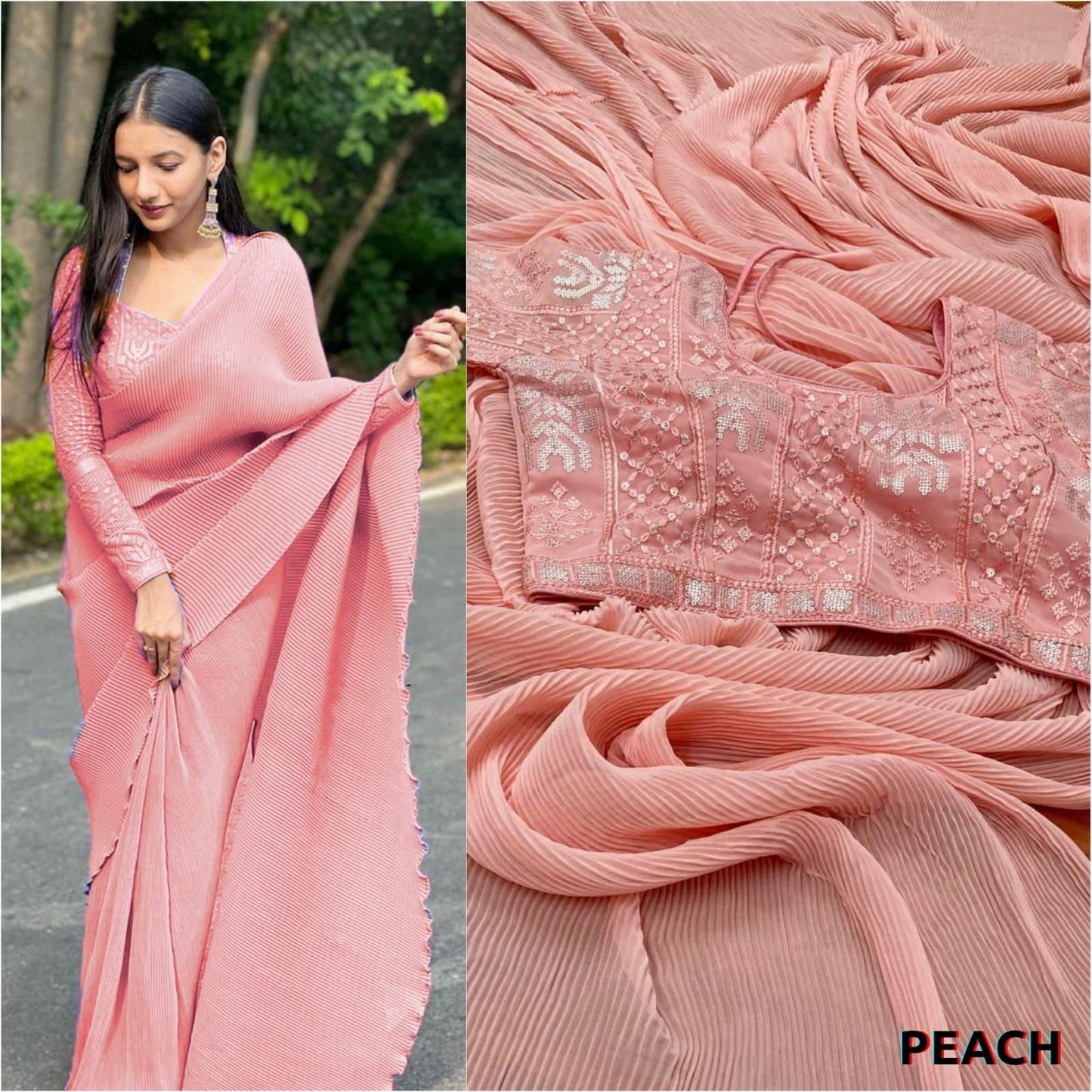 Designer Latest Crush Saree at best price with stitched blouse