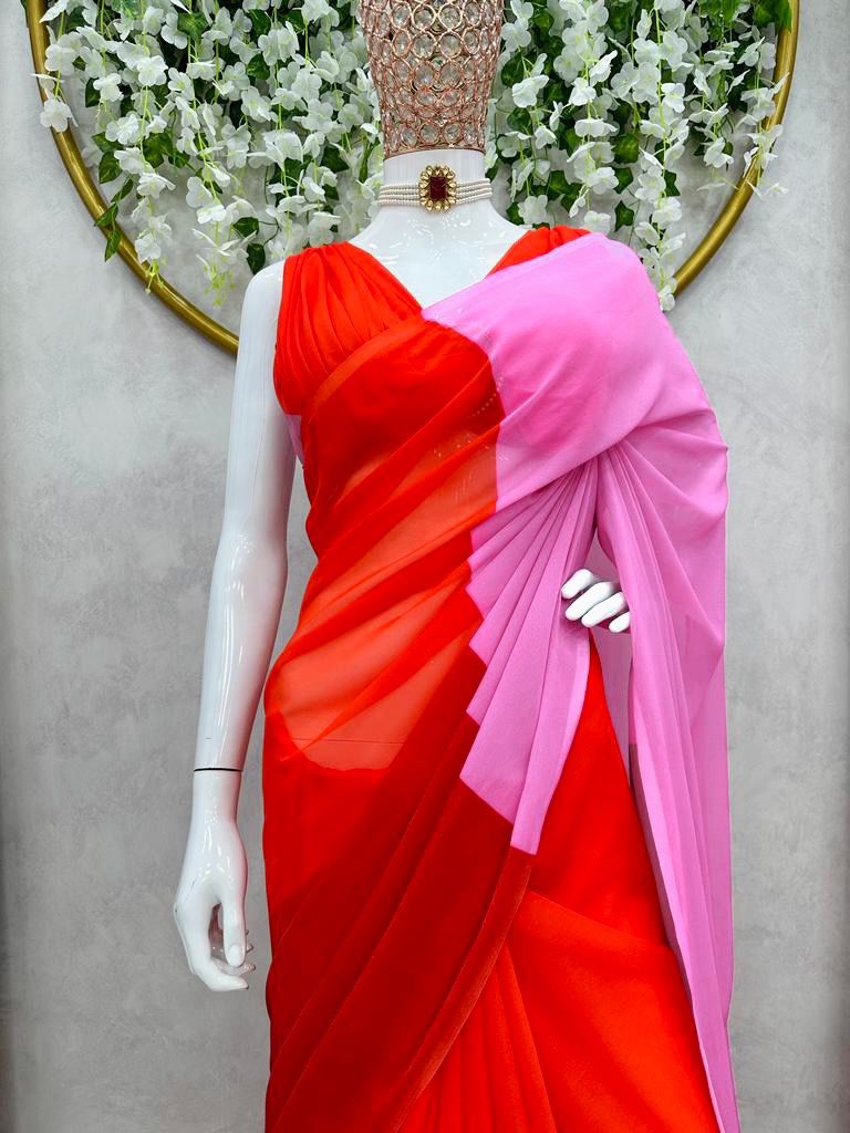 Georgette Party Wear Digital Printed Saree With Blouse