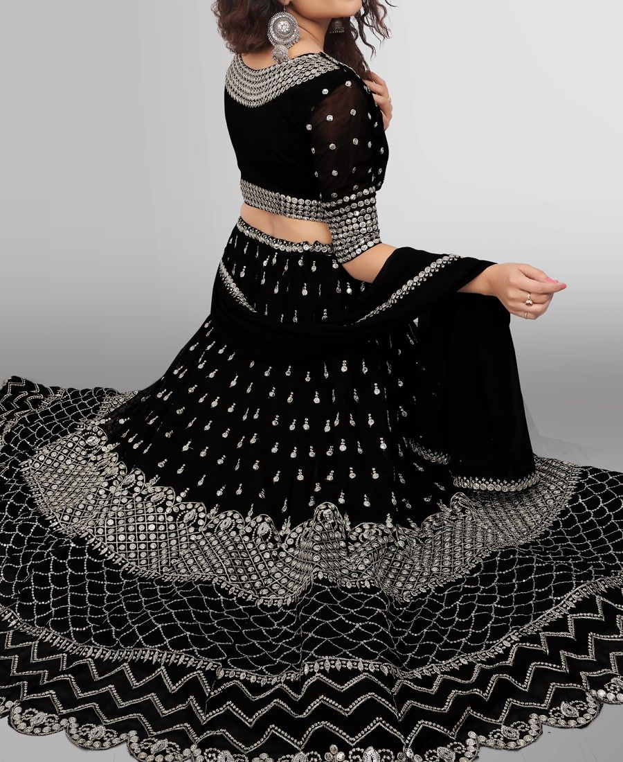 Beautiful Black Color Georgette Embroidery Sequence work Lehenga Choli