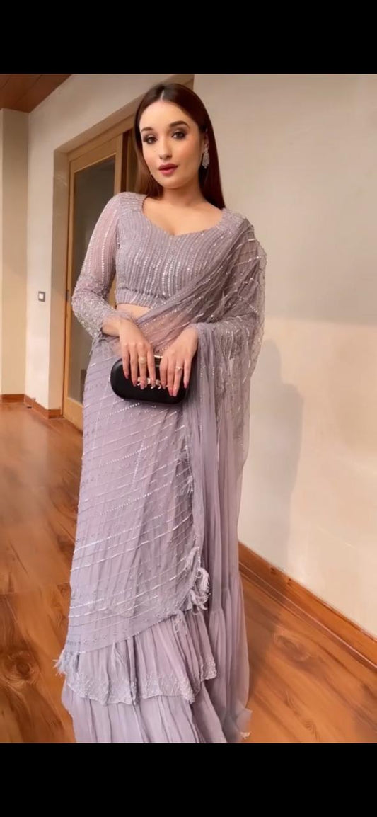 Stunning Light Purple Color Georgette Ruffle Sequence Work Saree Blouse